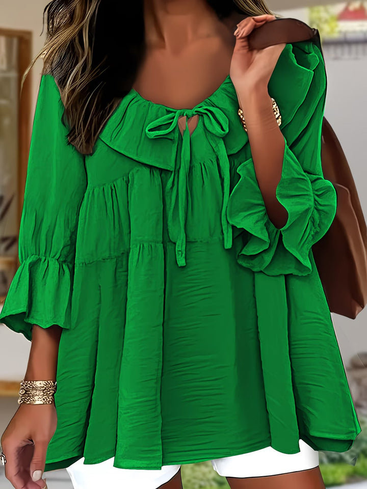Garbine - Blusa Elegante Com Gola Com Folhos