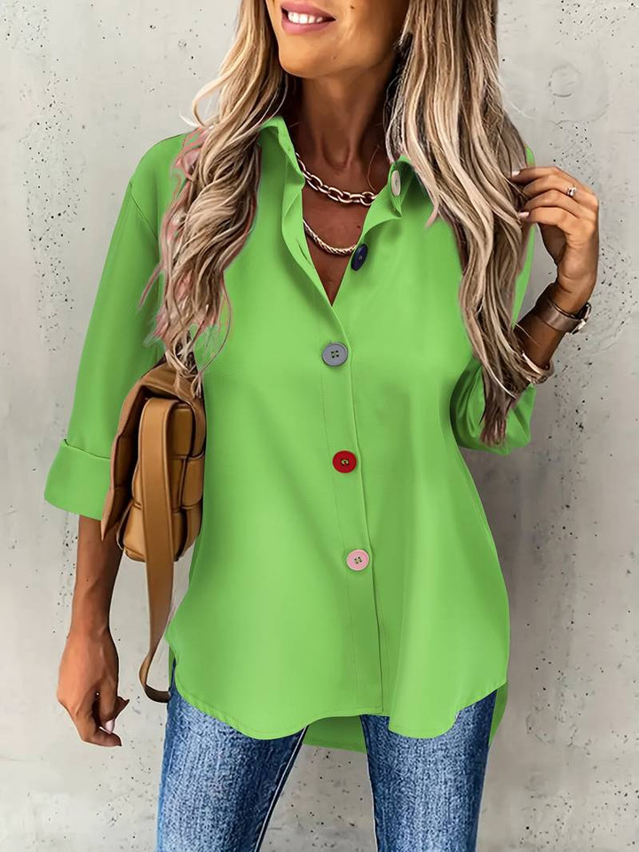 Lasangi - Camisa Casual de Manga Comprida Com Vários Botões