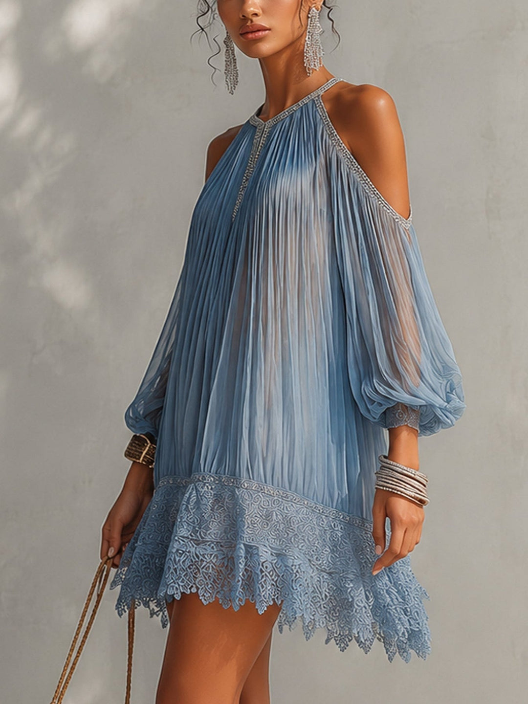 Viyana - Mini-Vestido Plissado Com Ombros À Mostra
