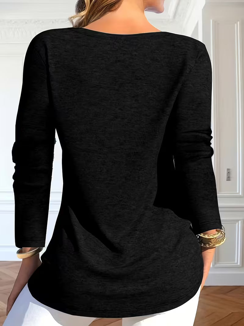 Keziana - Camisola De Manga Comprida Com Decote Em V E Botões