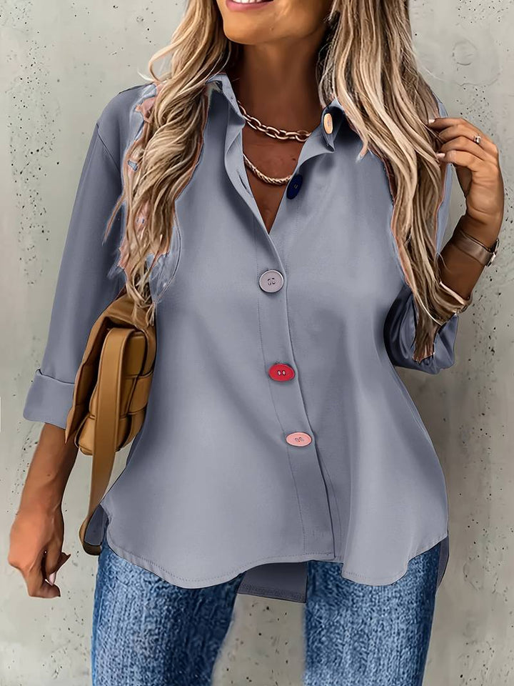 Lasangi - Camisa Casual de Manga Comprida Com Vários Botões