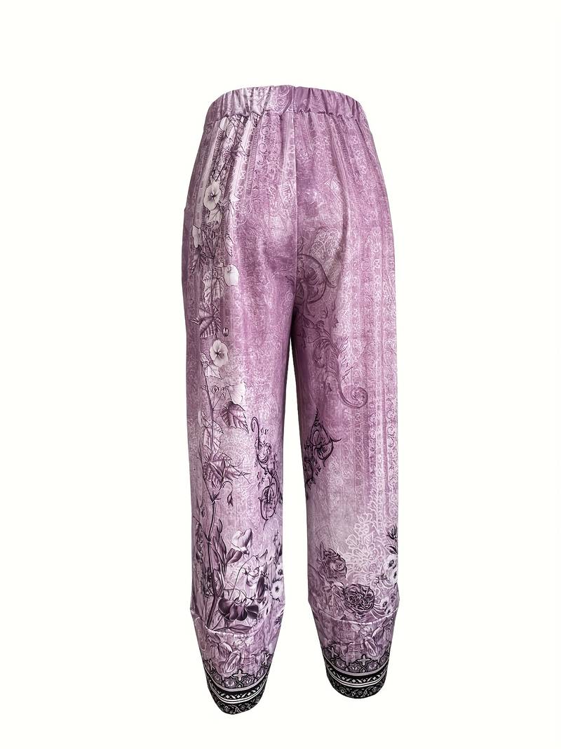 Thimasha - Calças Capri Com Padrão Floral Vintage e Cintura Elástica