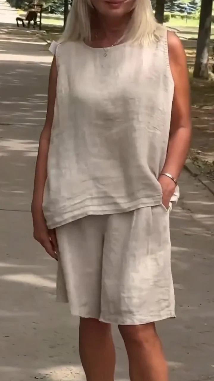 Jileana - Blusa Sem Mangas Respirável e Calções Largos