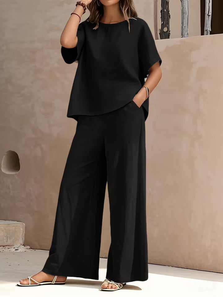 Josy - Conjunto de Camisa de Manga Curta e Calças de Perna Larga