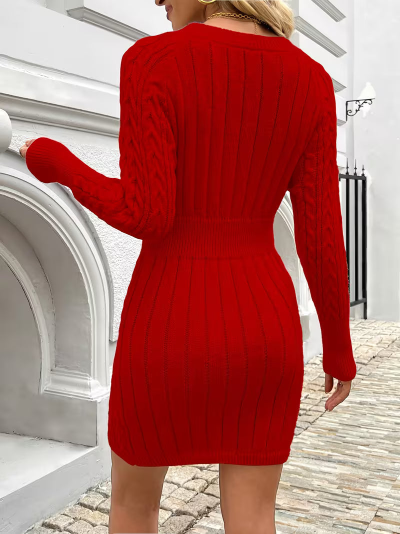 Lilona - Vestido-Camisola Justo Com Padrão De Malha Trançada