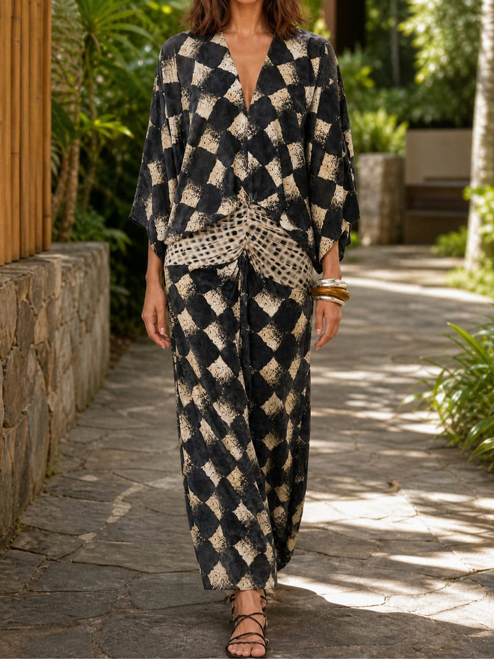 Meeria - Vestido Maxi Com Decote Em V Folgado E Estampado