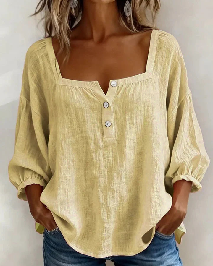 Leontien - Blusa De Algodão De Manga Comprida Com Decote Quadrado