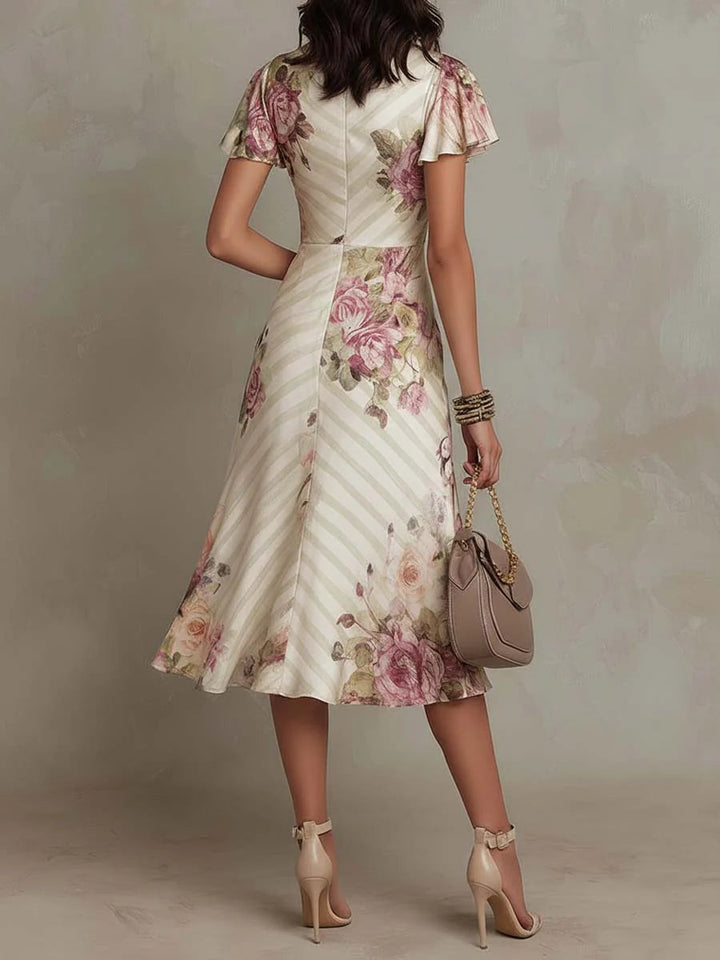 Neomi - Vestido Elegante De Cetim Com Padrão Floral Retro