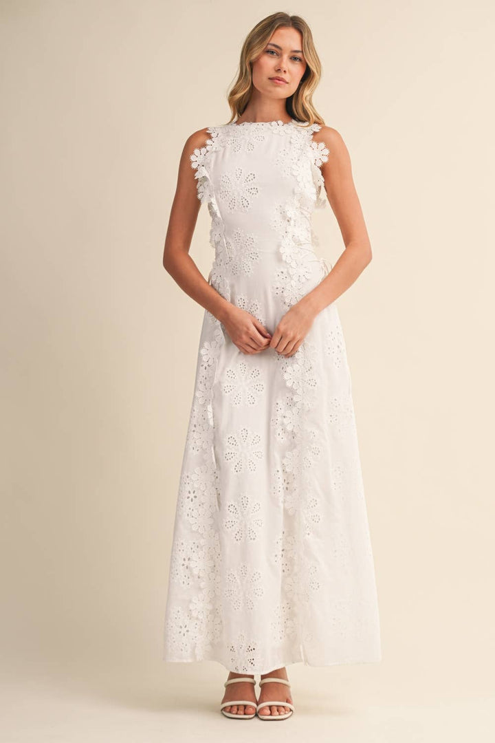 Azalia - Vestido Maxi Sem Mangas com Bordados Florais