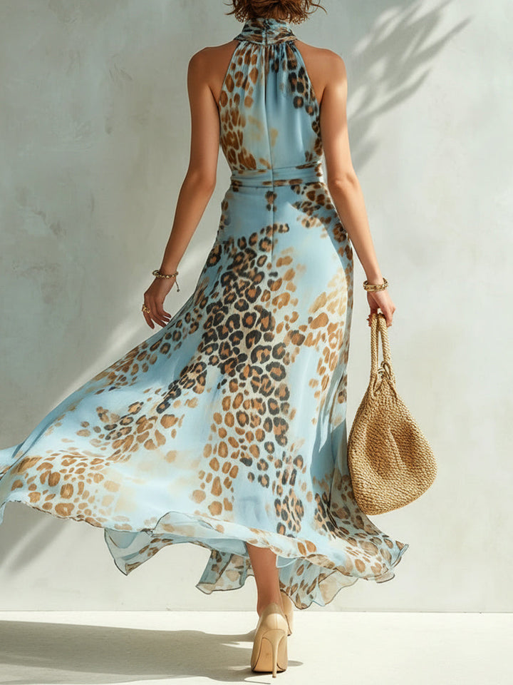 Nekolina - Vestido Maxi Com Decote Halter E Padrão De Leopardo