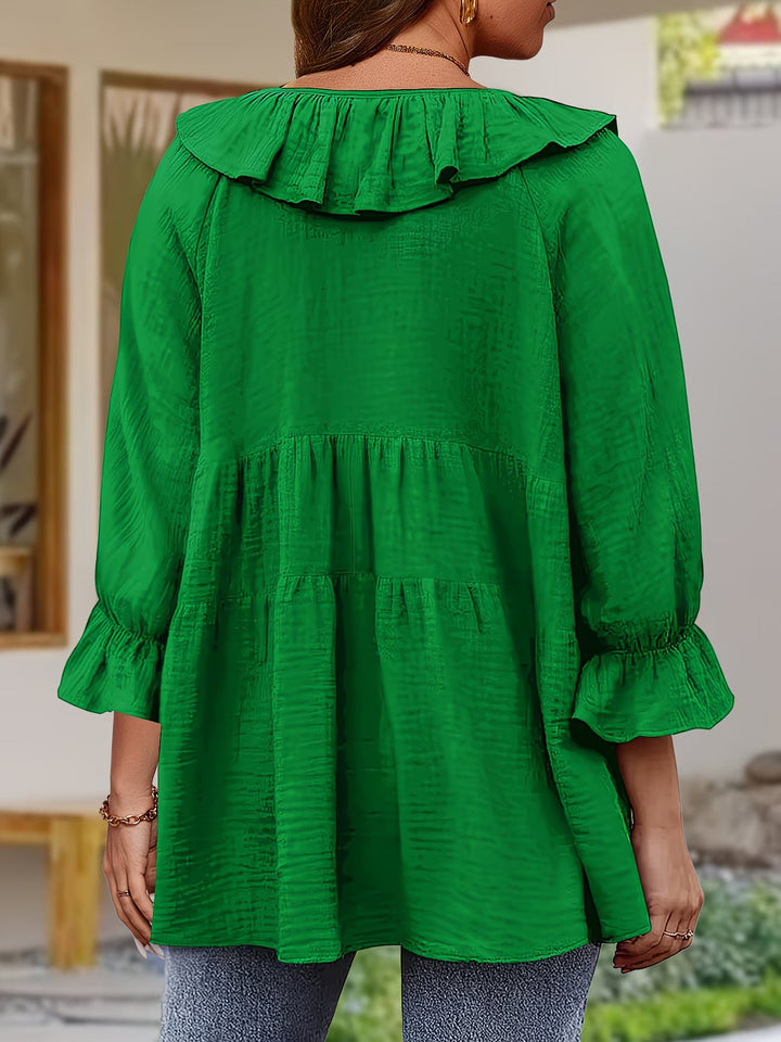 Garbine - Blusa Elegante Com Gola Com Folhos