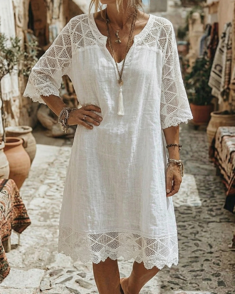 Kilina - Vestido Com Decote Em V e Patchwork De Renda