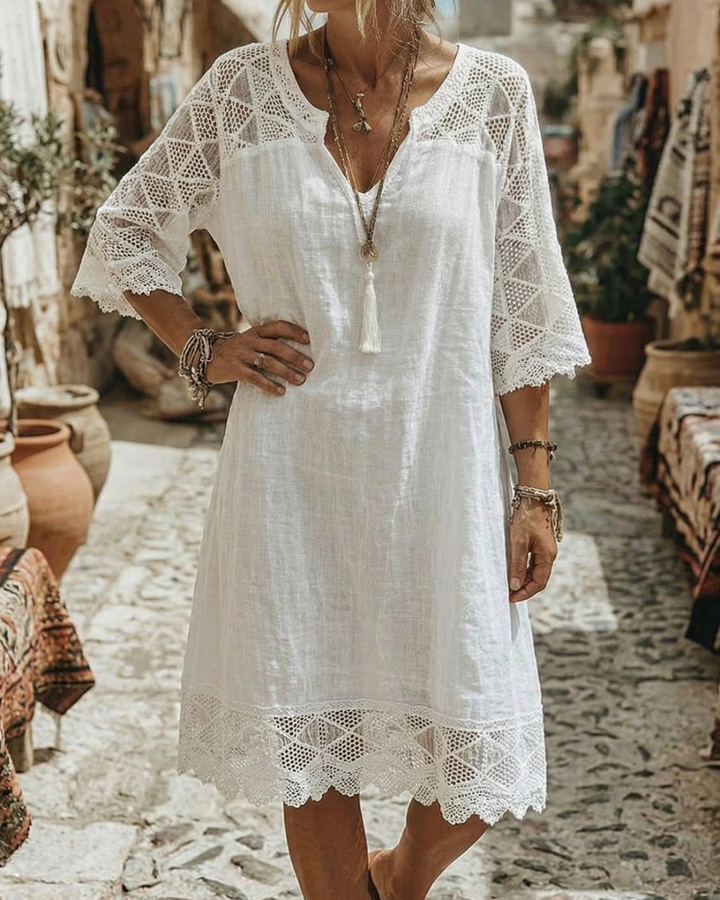 Kilina - Vestido Com Decote Em V e Patchwork De Renda