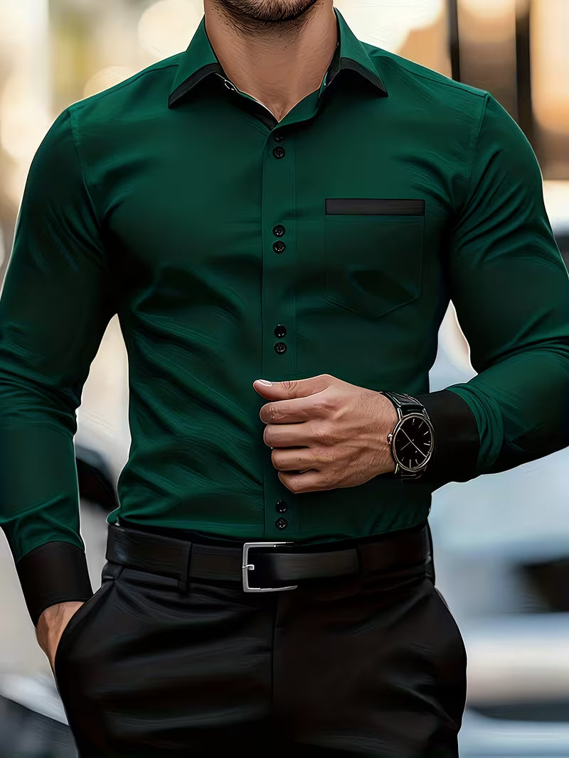 Zigmas - Camisa Elegante de Manga Comprida Com Botões