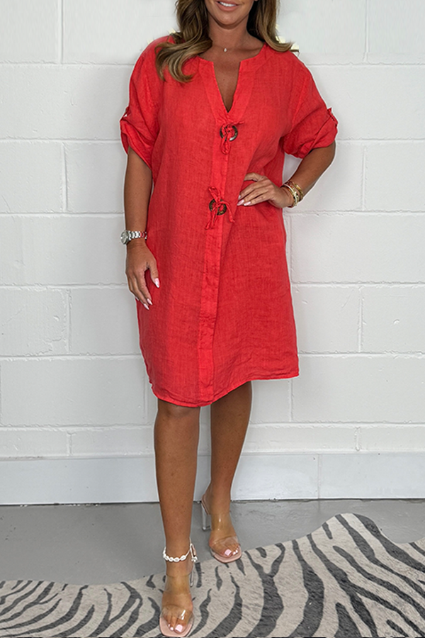 Noeilla - Vestido Casual De Algodão Largo e Com Botões