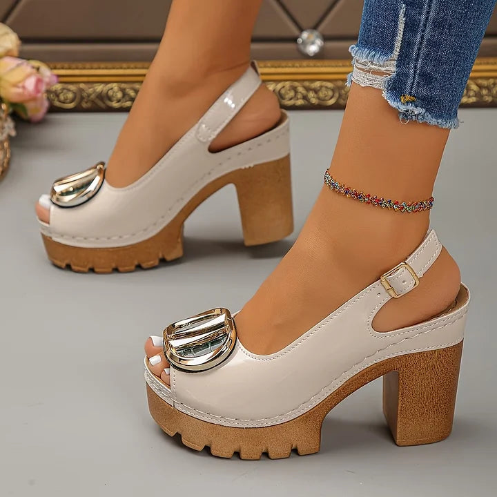 Megyn - Sapatos de Salto Alto Com Fivela Metálica Vintage