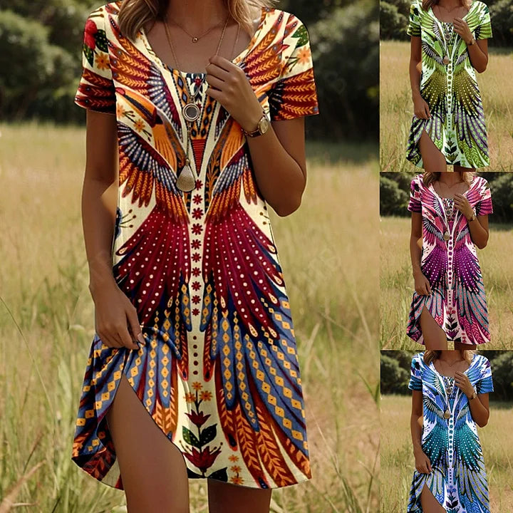 Linnea - Vestido Estampado de Manga Curta na Moda