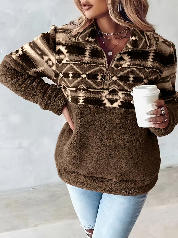 Limina - Camisola Teddy com meio fecho e padrão geométrico