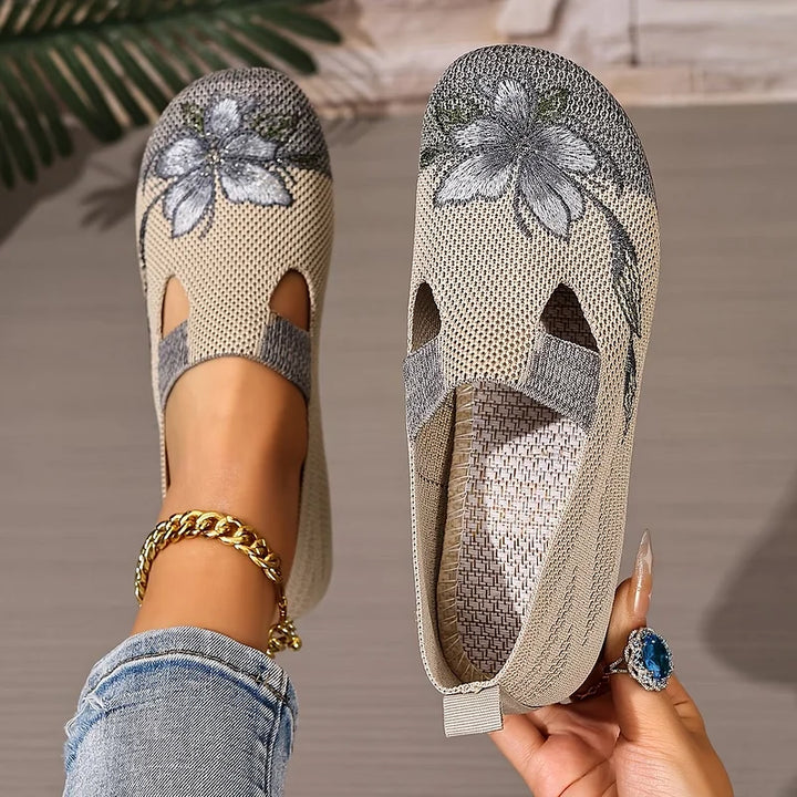 Martine – Sapatos de Malha Com Bordados Florais e Tecido Respirável