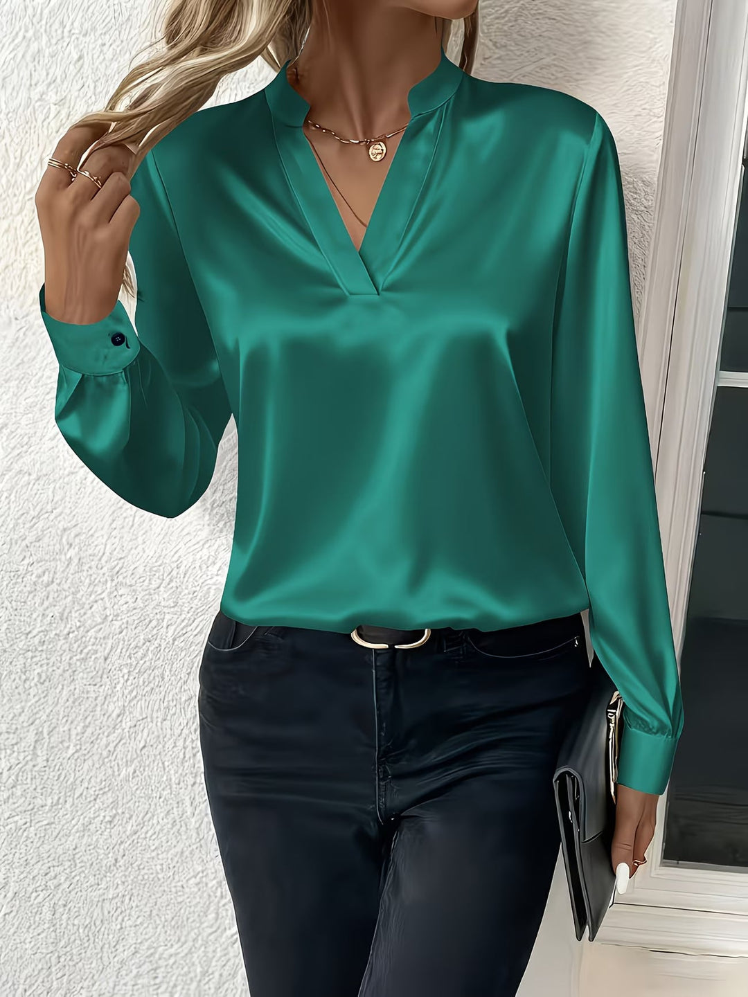 Ronika - Blusa De Manga Comprida Com Decote em V