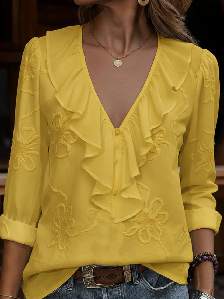 Celestine - Camisa Vintage Com Padrão Floral E Decote Em V