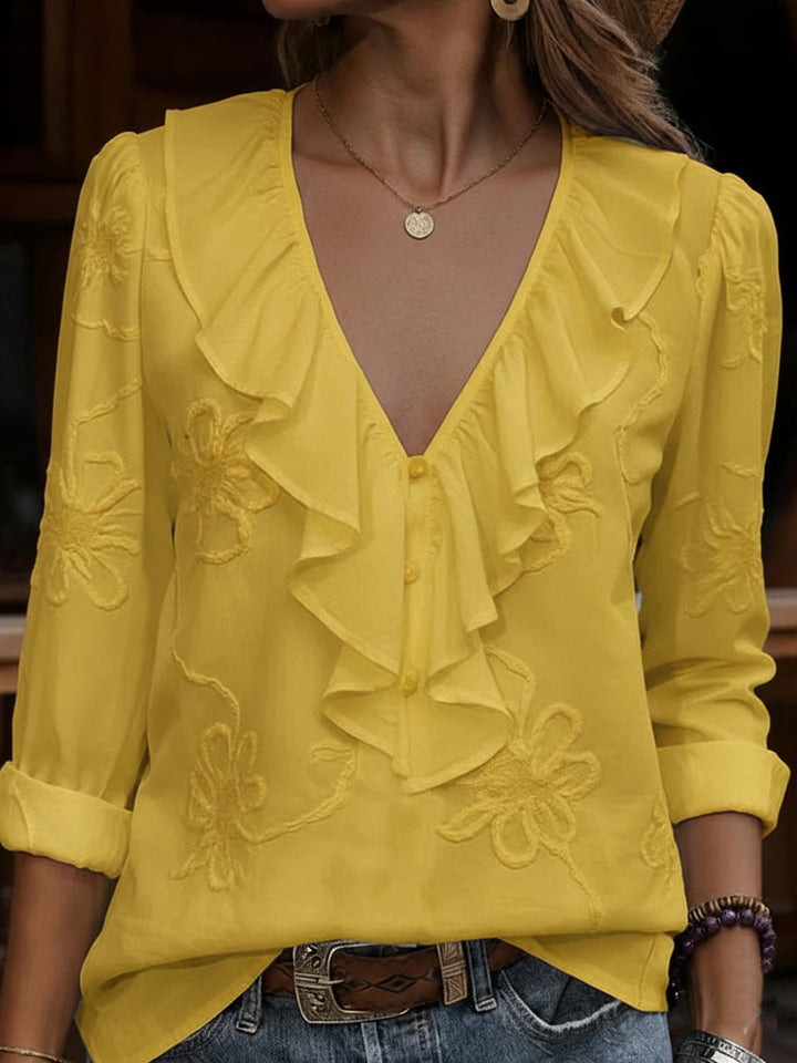 Celestine - Camisa Vintage Com Padrão Floral E Decote Em V