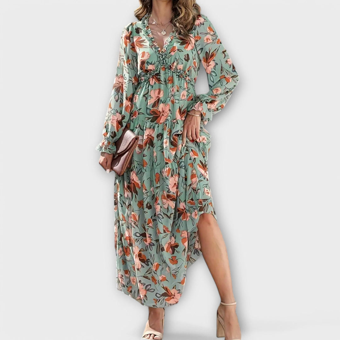 Lukrecija - Vestido longo Com Estampa Floral e Decote em V