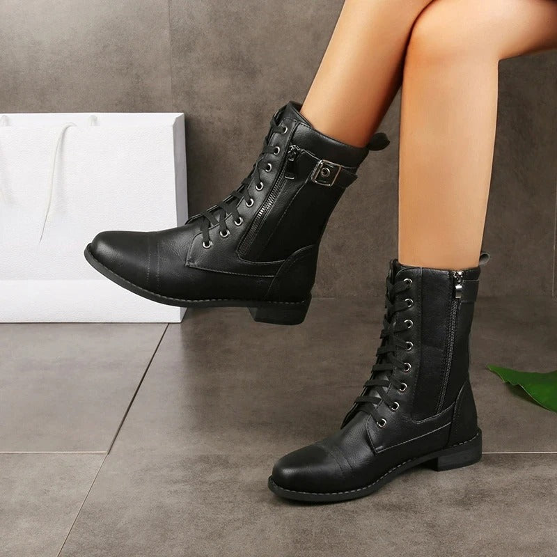 Eugenie - Botas Ortopédicas de Couro com Fecho Lateral