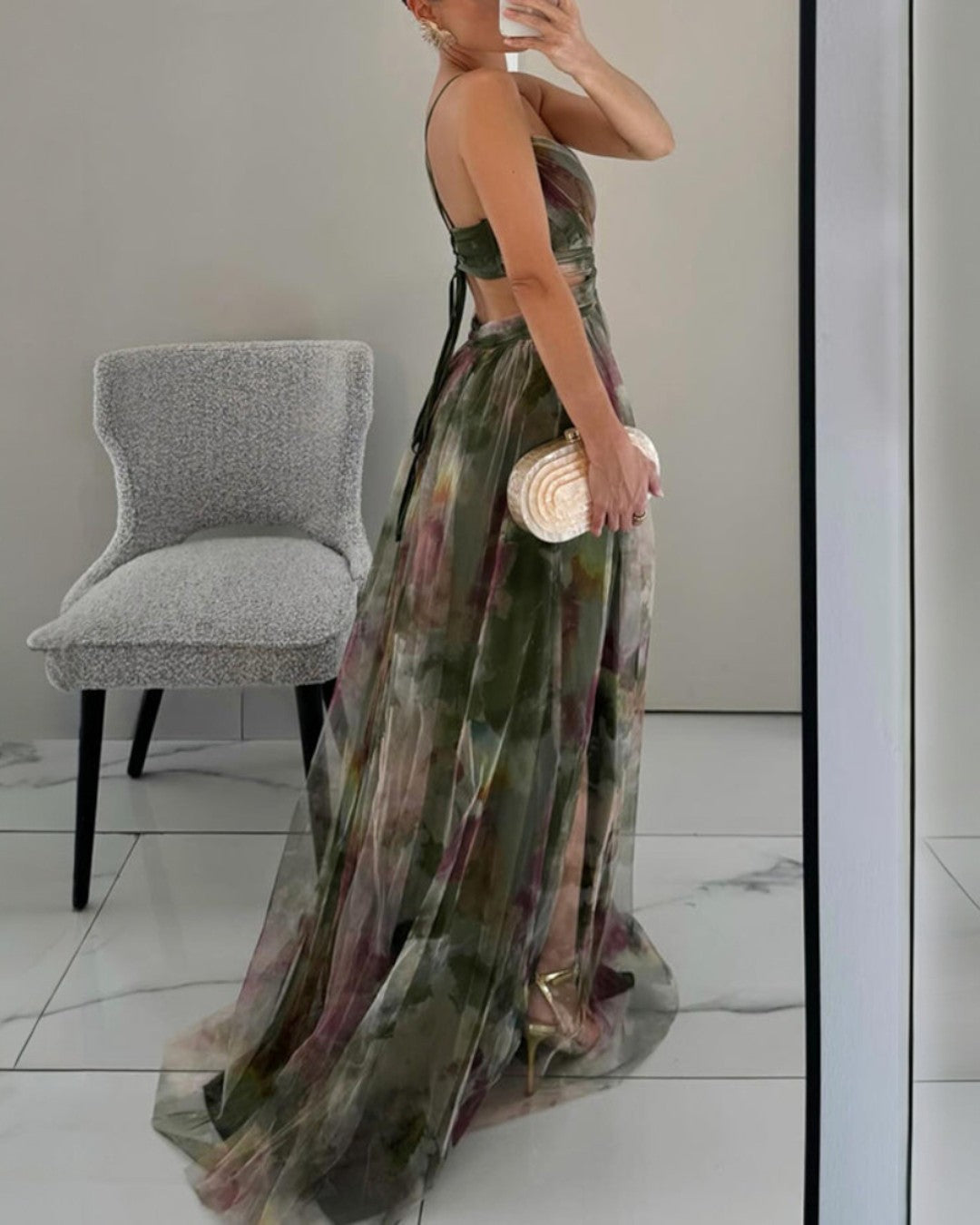 Dinushi - Vestido longo Floral Elegante