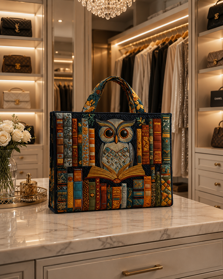 Tyliana - Saco De Compras Acolchoado Com Bordado De Coruja «Biblioteca»