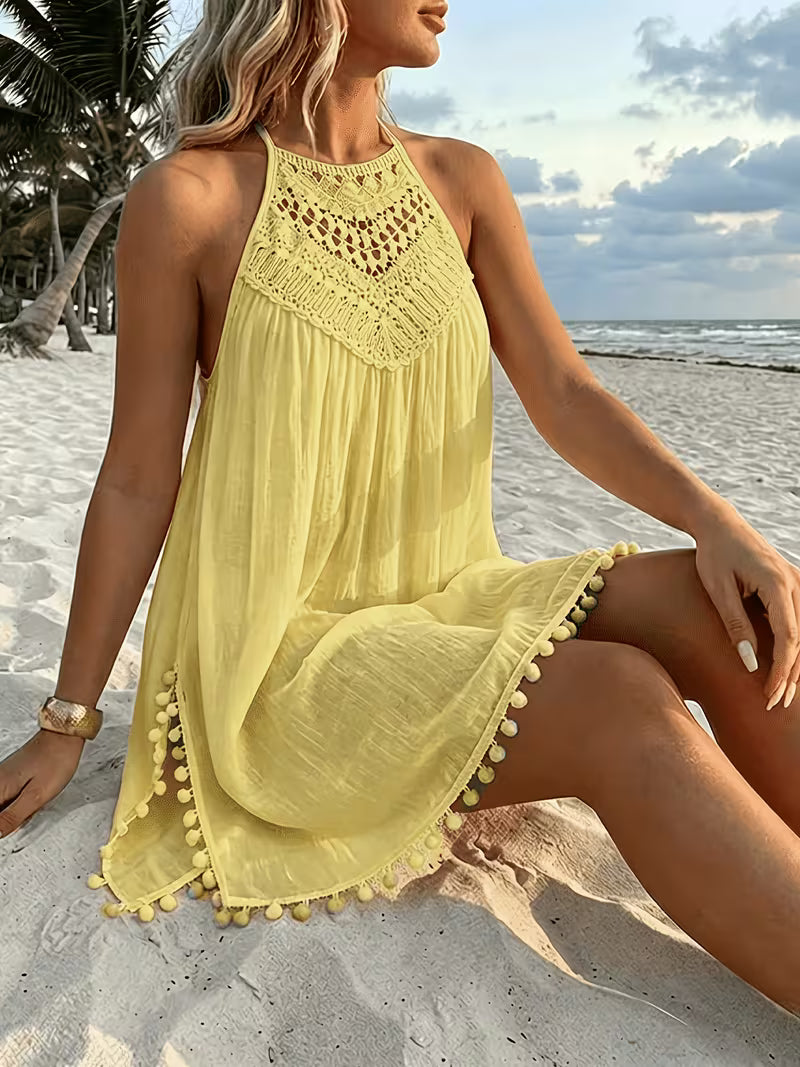 Shiena - Vestido Elegante De Croché Com Renda E Decote Suporte