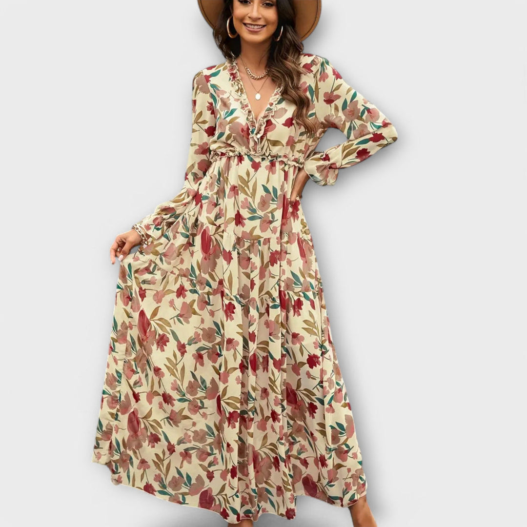 Lukrecija - Vestido longo Com Estampa Floral e Decote em V