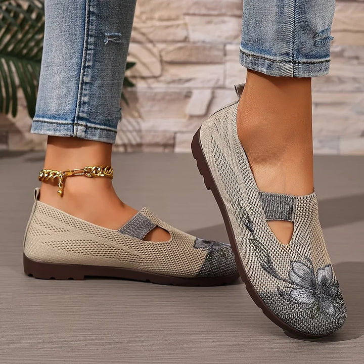 Martine – Sapatos de Malha Com Bordados Florais e Tecido Respirável