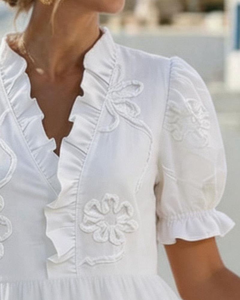 Nija - Vestido Com Decote Em V e Folhos