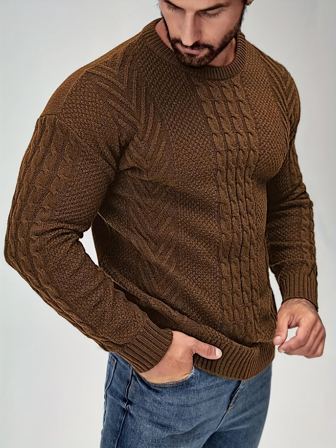 Eiduks - Camisola Clássica de Gola Redonda com Ponto Trançado