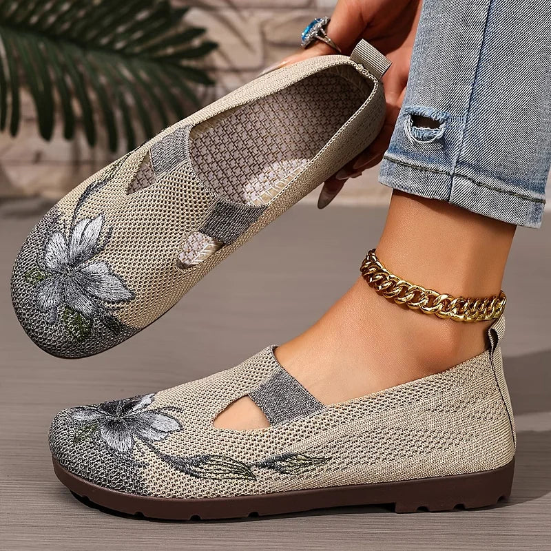 Martine – Sapatos de Malha Com Bordados Florais e Tecido Respirável