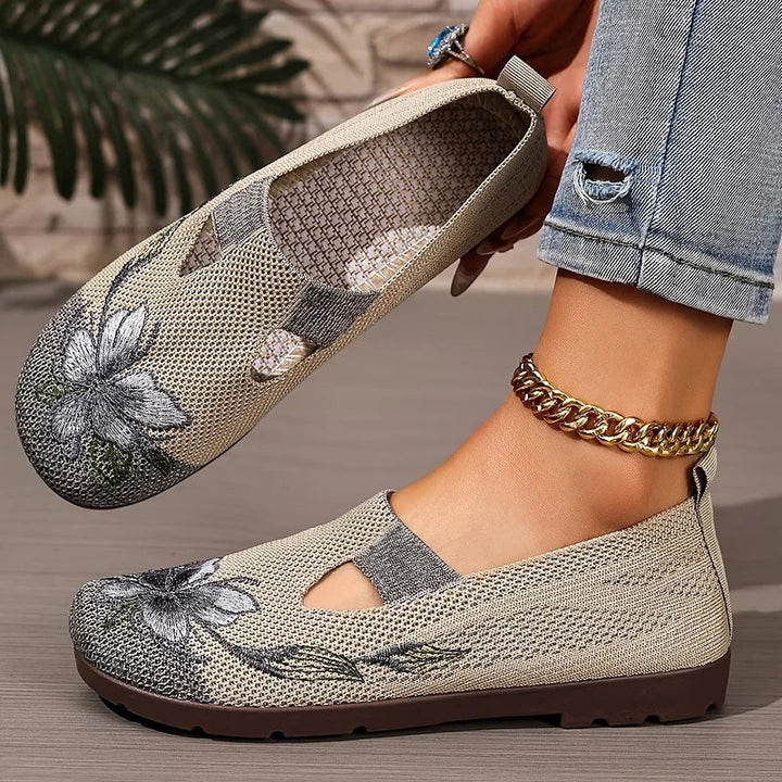 Martine – Sapatos de Malha Com Bordados Florais e Tecido Respirável