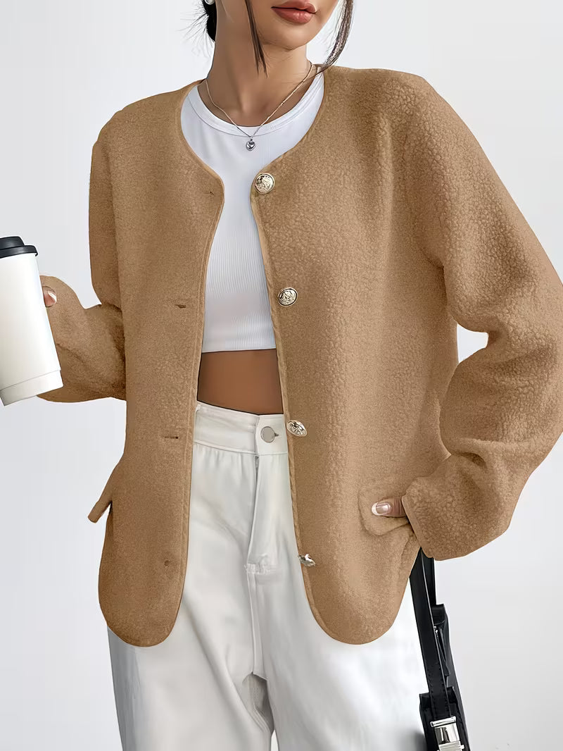 Viktorija - Casaco Elegante Com Gola Redonda e Botões