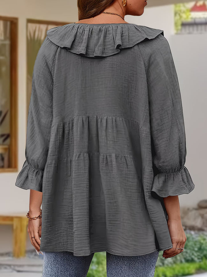 Garbine - Blusa Elegante Com Gola Com Folhos
