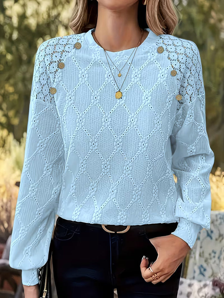 Meena - Blusa com Gola Redonda e Detalhes em Contraste
