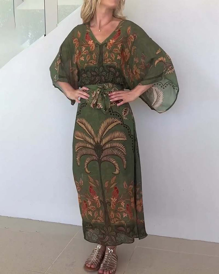 Brini - Vestido Resort Com Decote Em V e Estampado