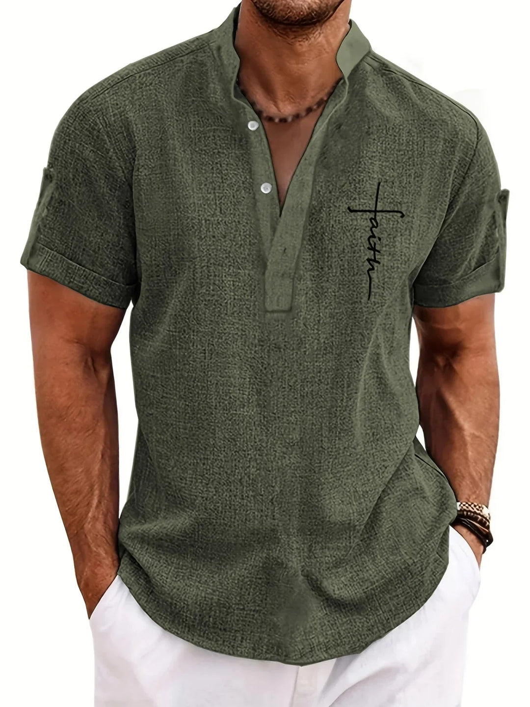 Samuelson - Camisa Elegante De Manga Curta Com Gola
