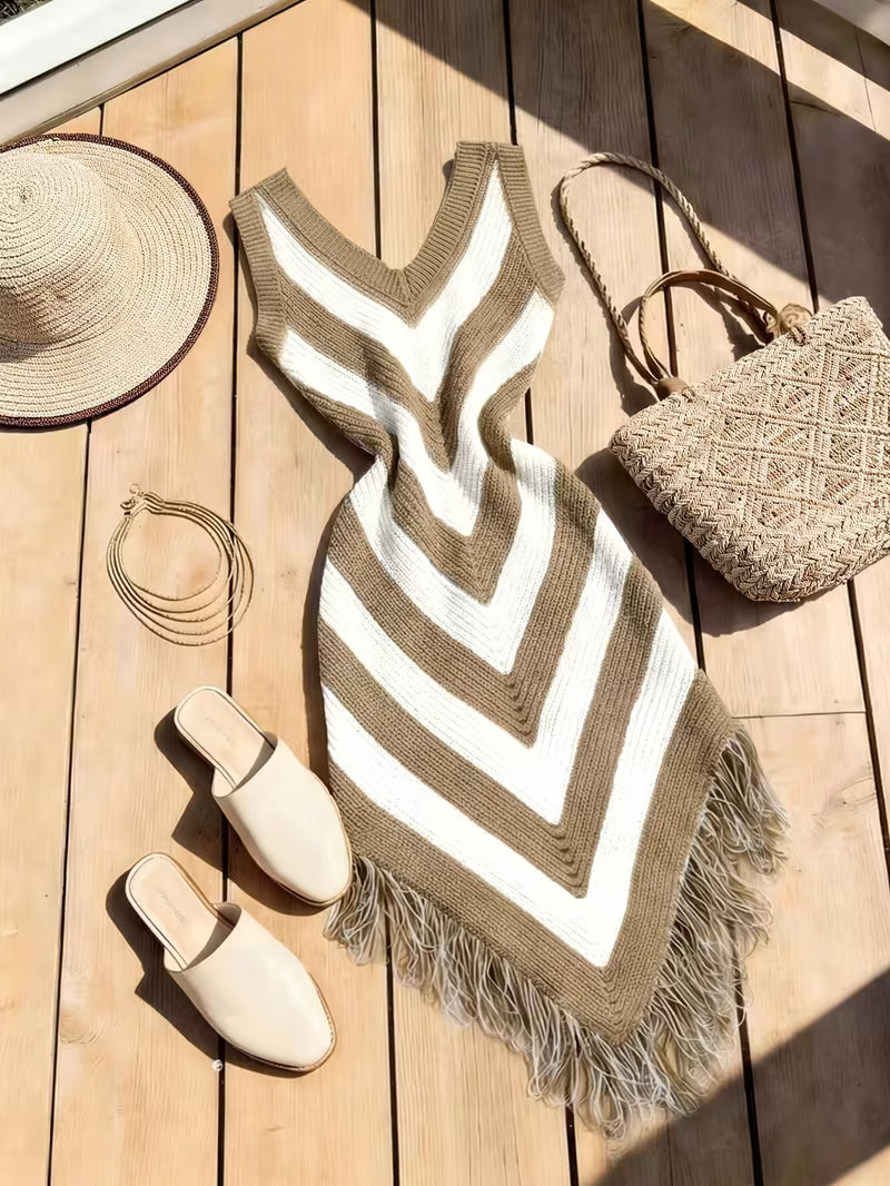 Foley - Vestido De Praia Elástico Com Bainha Com Franjas