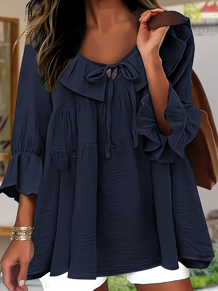 Garbine - Blusa Elegante Com Gola Com Folhos