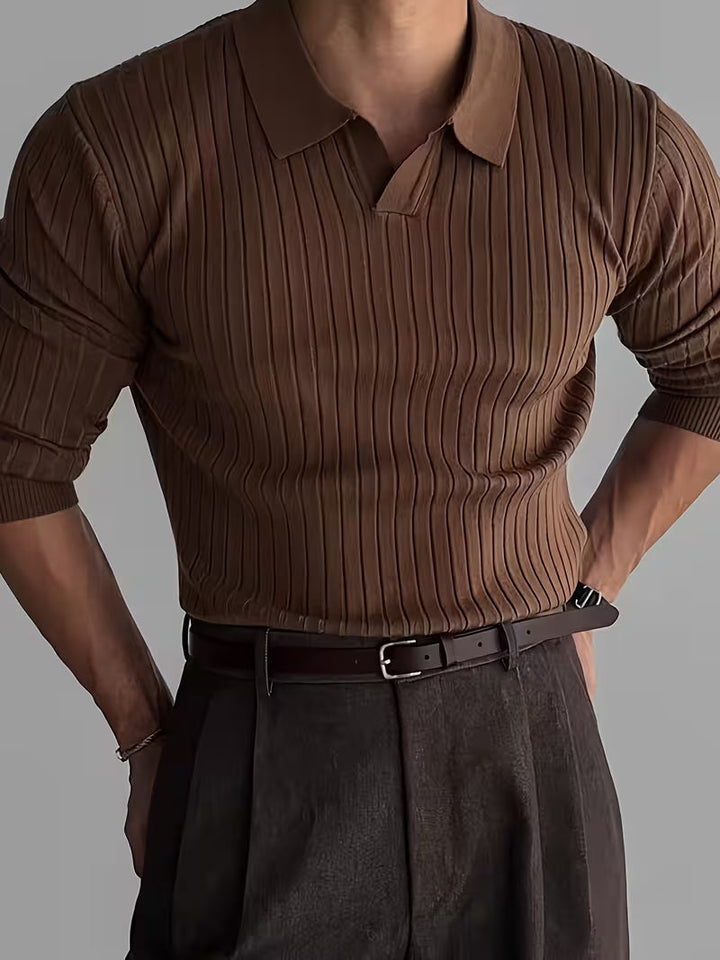 Kaeran – Pulover Polo Elegant Din Tricot Cu Nervuri