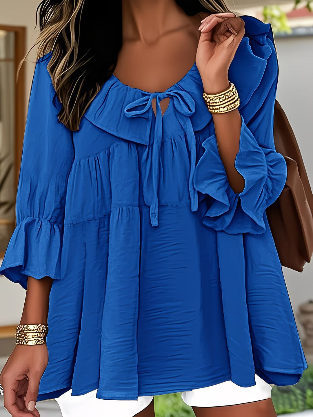 Garbine - Blusa Elegante Com Gola Com Folhos