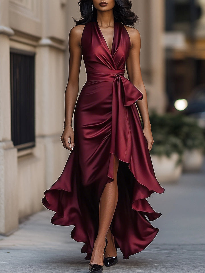 Imesha - Vestido de Cetim Com Cintura Drapeada