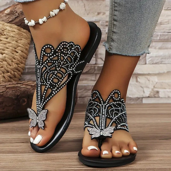 Rosalia - Sandália De Couro Elegante Com Detalhe De Borboleta