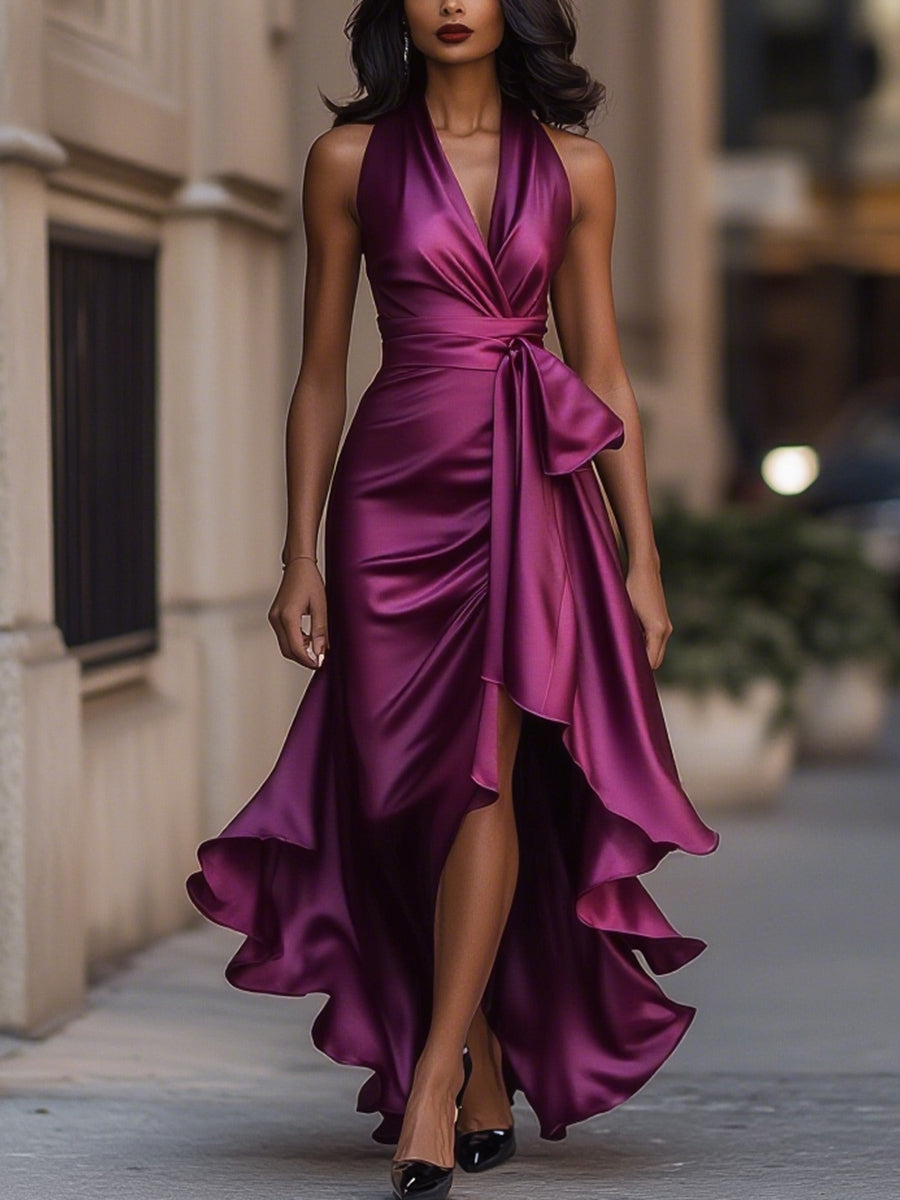 Imesha - Vestido de Cetim Com Cintura Drapeada