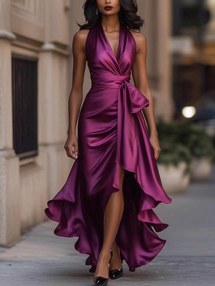 Imesha - Vestido de Cetim Com Cintura Drapeada